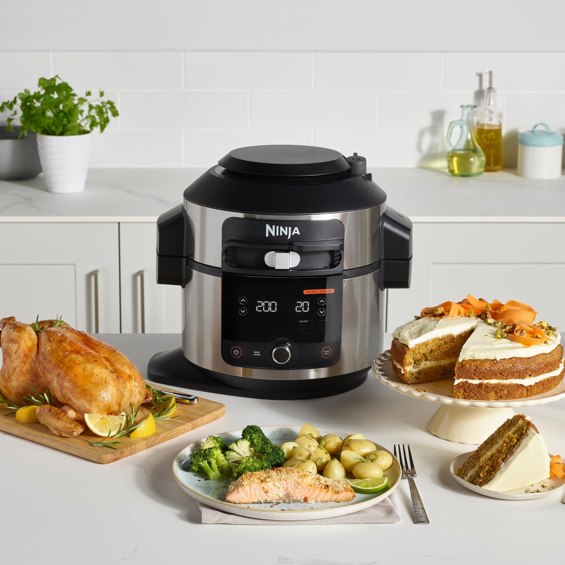 Ninja Foodi Multicuiseur avec SmartLid, 11 en 1, 6L, Autocuiseur Multifonction, Cuisson sous pression, Air Fryer, Friteuse à air, Vapeur combinée, Mijoteuse, Griller, Cuire, Acier inoxydable, OL550EU