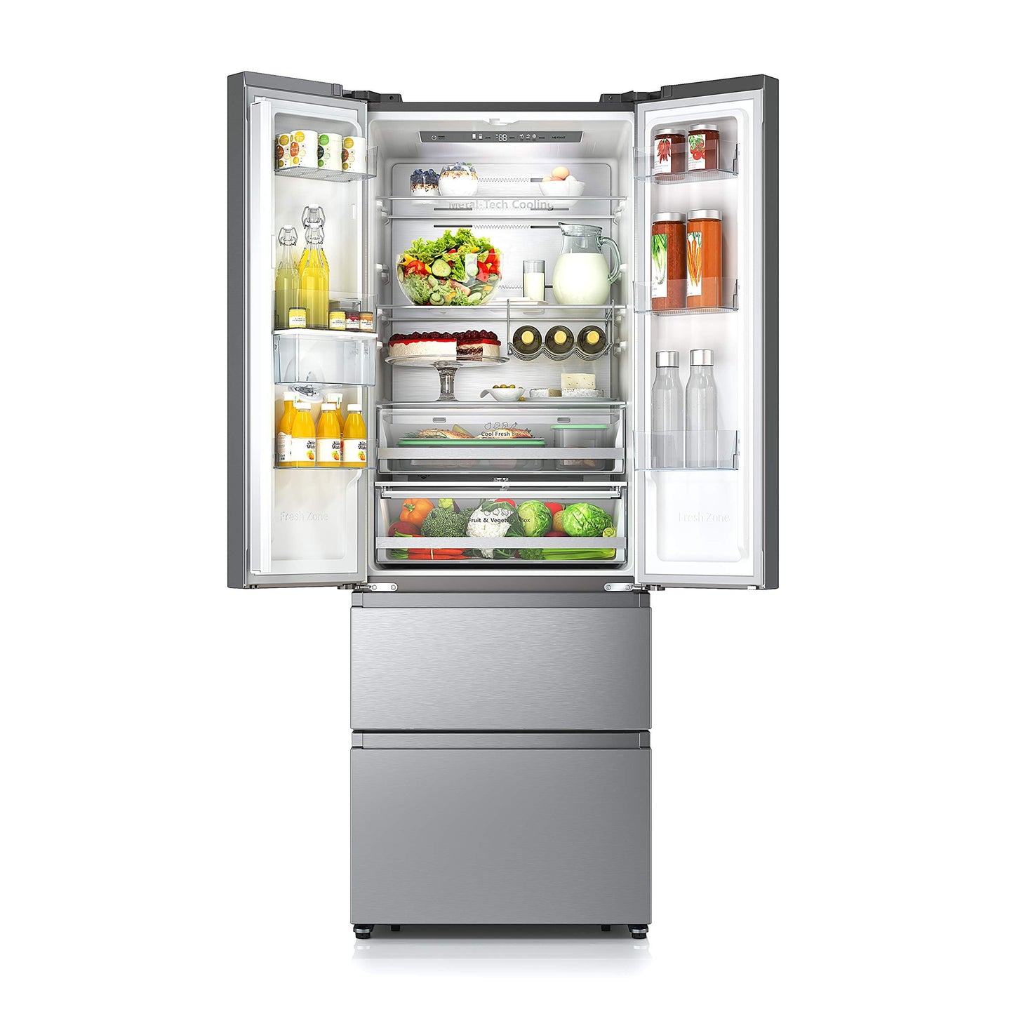 Hisense RF632N4WIE Réfrigérateur congélateur à porte française, NoFrostPlus, compresseur inverter, distributeur d'eau, CrispZone, 200 cm, partie réfri