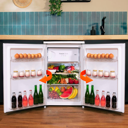 Cecotec Mini Réfrigérateur 107 L Bolero CoolMarket TT 107 White, Classe Énergétique E, Économie d'Énergie, Porte Réversible, Tiroir Congélateur, Faible Niveau Sonore, Design Compact.