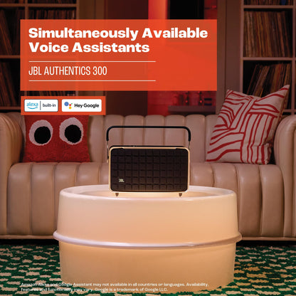 JBL Authentics 300 Enceinte intelligente connectée portable avec WiFi, Bluetooth et assistants vocaux, design rétro, noire